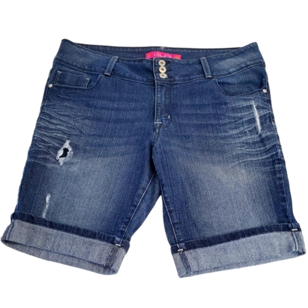 Glo Jeans Kaliska Stud Pocket Cuffed Jean Shorts Blue Size 15